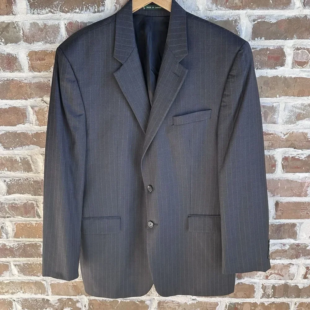 Lauren Ralph Lauren Blazer Jacket Sport Coat Mens‎ 44L Gray Wool Pin Stripe READ